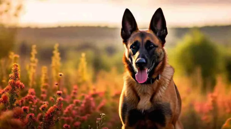 German Shepherd standing in a golden field at sunset, representing the top male dog names of 2025