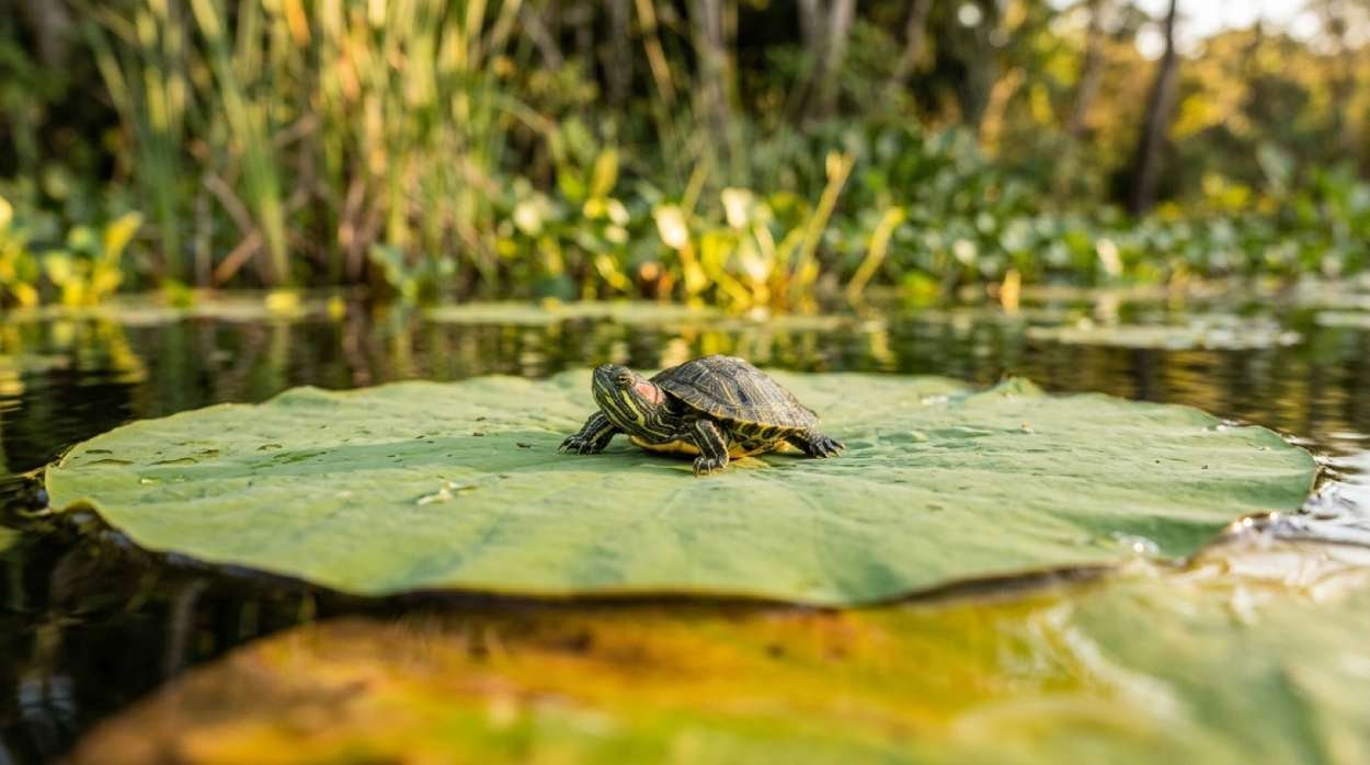 Tiny baby turtle sitting on a green leaf, perfect for cute turtle names like Sprout or Pip
